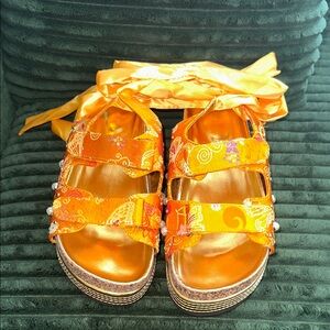 AKIRA Orange Ribbon Sandals